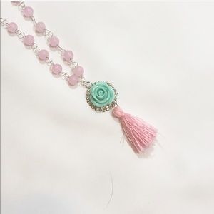 SILVER, PASTEL PINK, MINT GREEN TASSEL NECKLACE